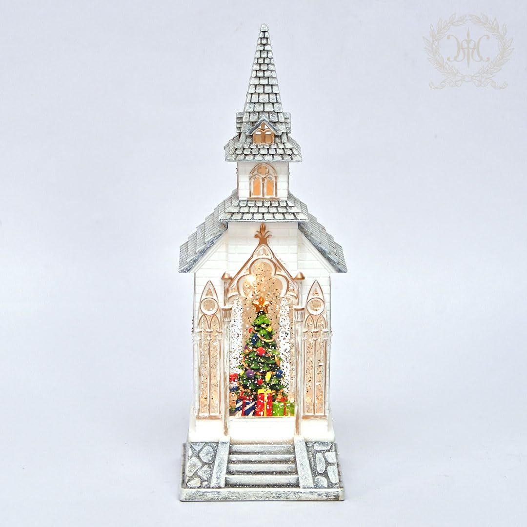 Amazon.co.jp: リキッドLEDチャーチツリー スノードーム 自動回転